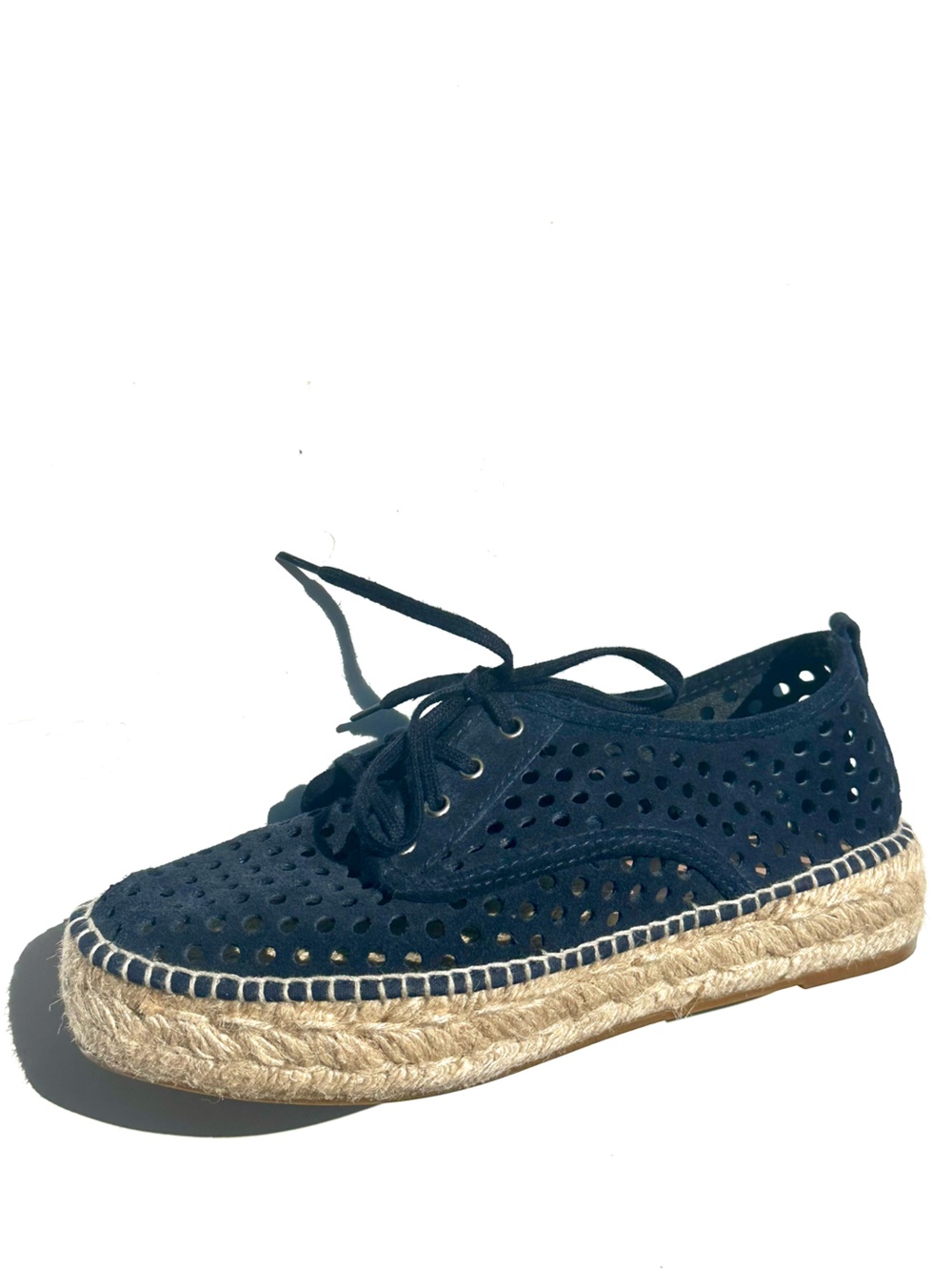 Loeffler Randall Alfie Suede Women Navy Perforated Espadrille Sneaker Lace-Up 7